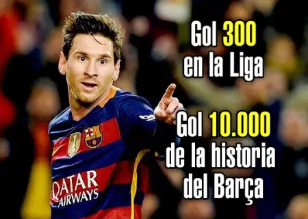 Messi consigue su gol 300 en Liga y gol 10.000 de la historia del Barcelona