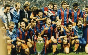 El FC Barcelona celebra su primera Copa de Europa, en 1992